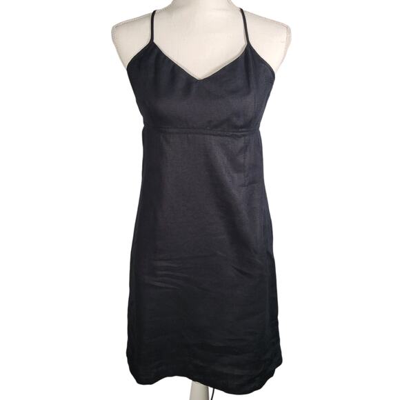Old Navy Linen Mini Slip Dress Black Crisscross Back Lined Adjustable 4 Y2K Vtg - Picture 1 of 8